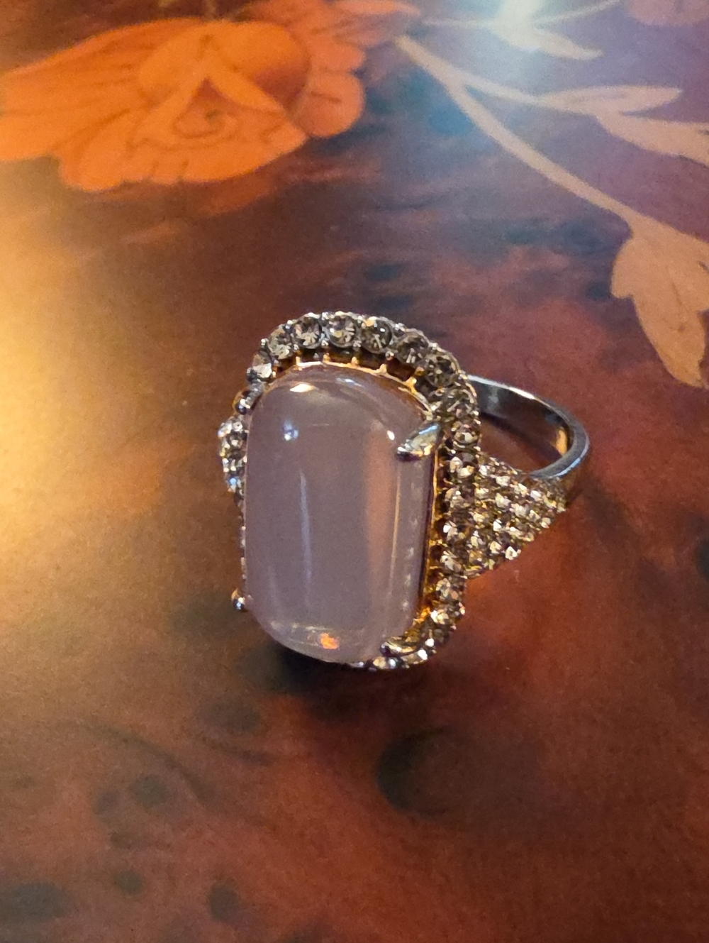 Silver Cocktail Ring with Pale Pink Stone Size 10